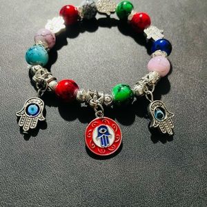 Evil eye / hand stretchy bracelet adult